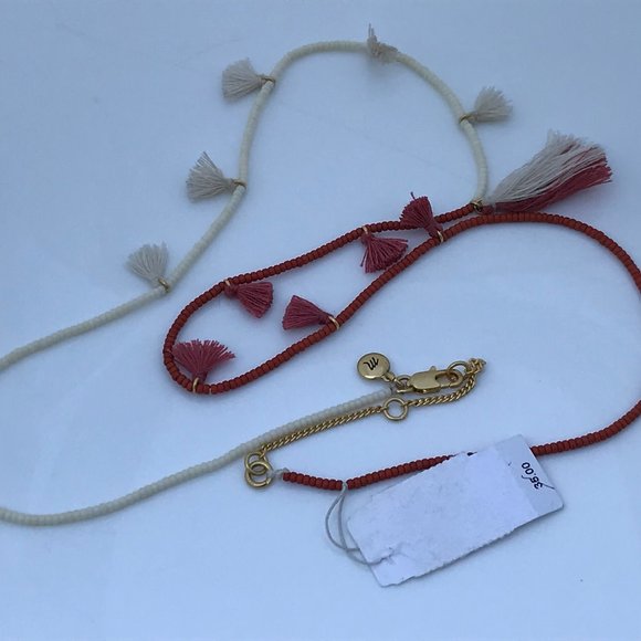 Madewell WOmen Necklace White/Brown Tassel Beads F